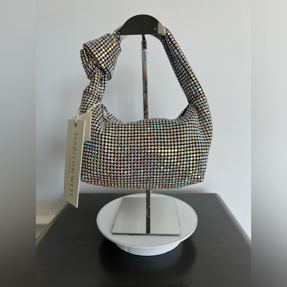 Madison West Clear Rhinestone Knotted Bag